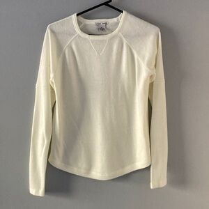 Cream Long Sleeve Rounded Neck Fitted Sweatshirt